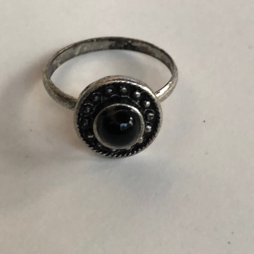 💙 Boho Dark Navy Cabochon Antiqued silver-tone ring - Picture 2 of 3